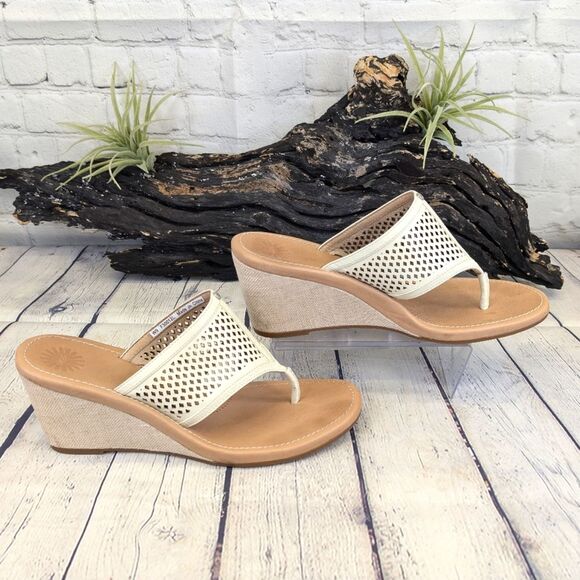 UGG Solena Laser Cut Leather Wedge Sandals - Picture 3 of 8